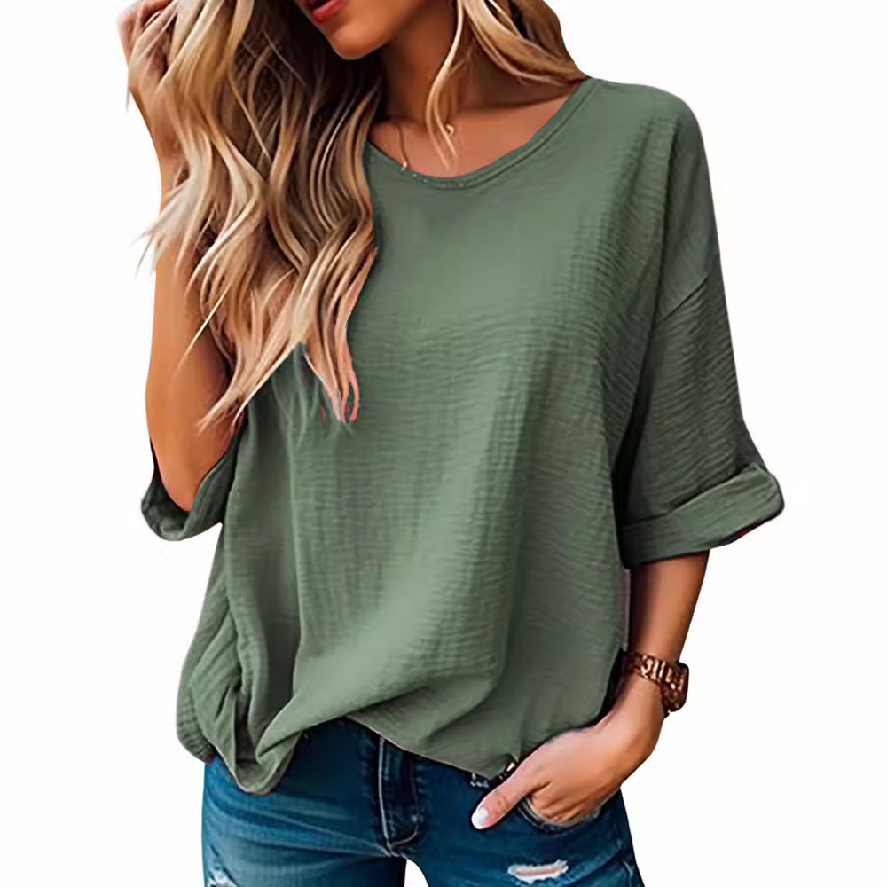 Women's Neck Half Sleeve Solid Color Leisure Blouses