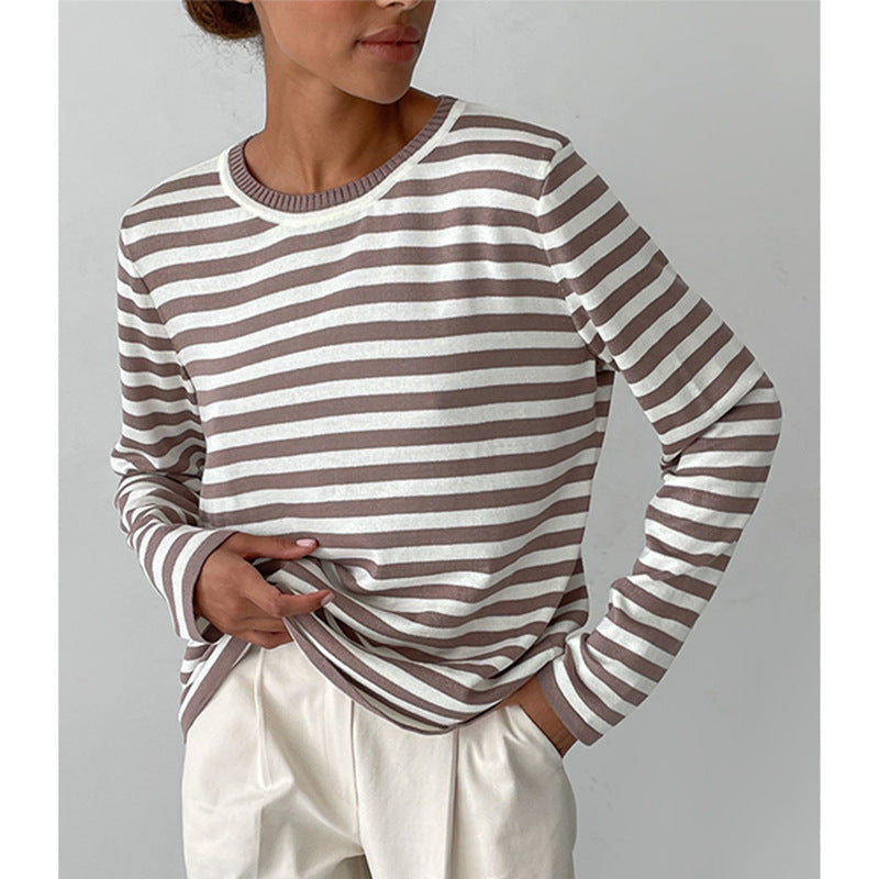 Women's Knitted Striped Versatile Classic Retro Pullover Sweaters