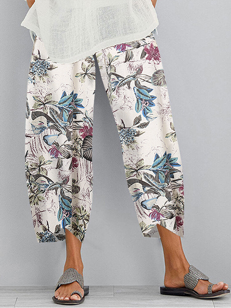 Baggy-Hose mit elastischer Taille und Vintage-Print für Damen