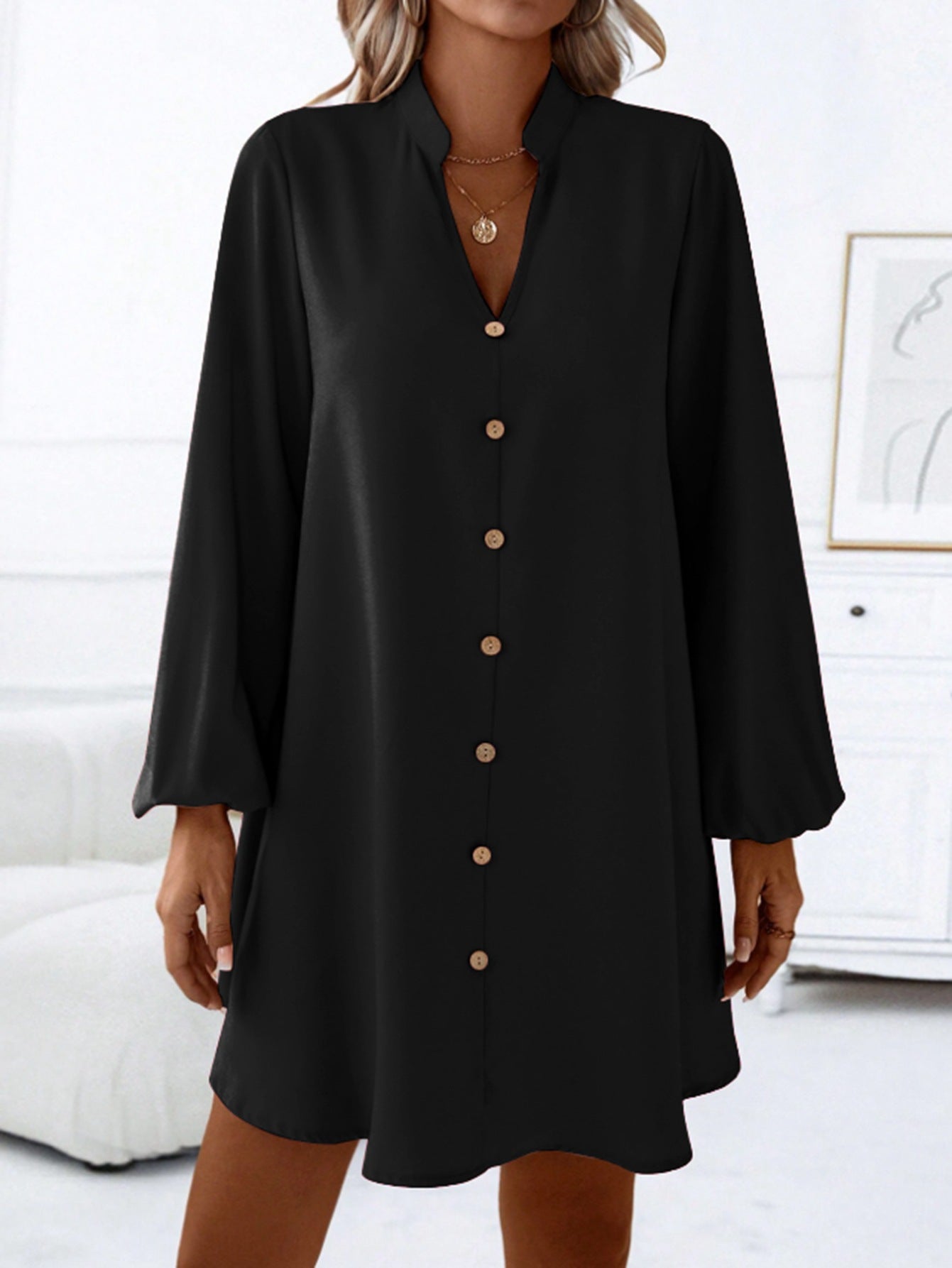 Robe ample à manches longues et simple boutonnage pour femme