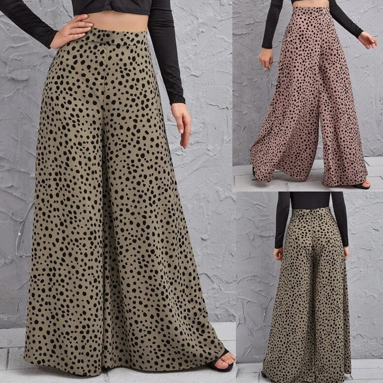 Loose High Waist Leopard-print Wide Leg Pants