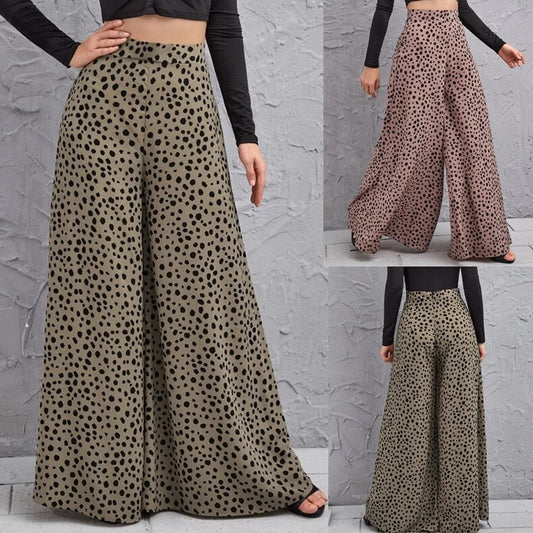 Loose High Waist Leopard-print Wide Leg Pants