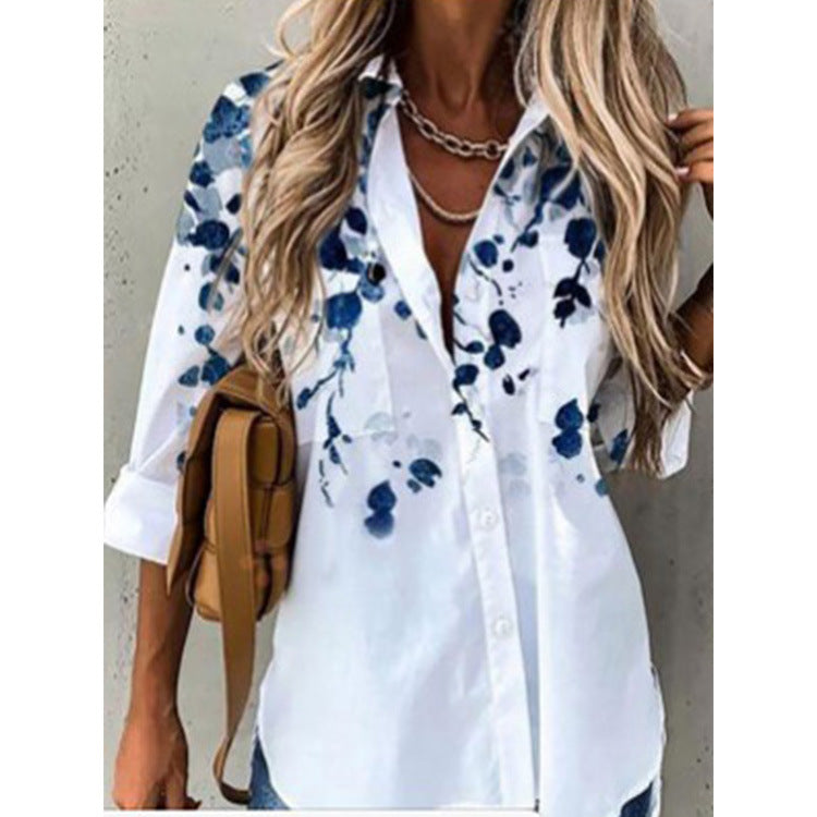 Women's Comfortable Digital Printing Long Sleeve Blouses