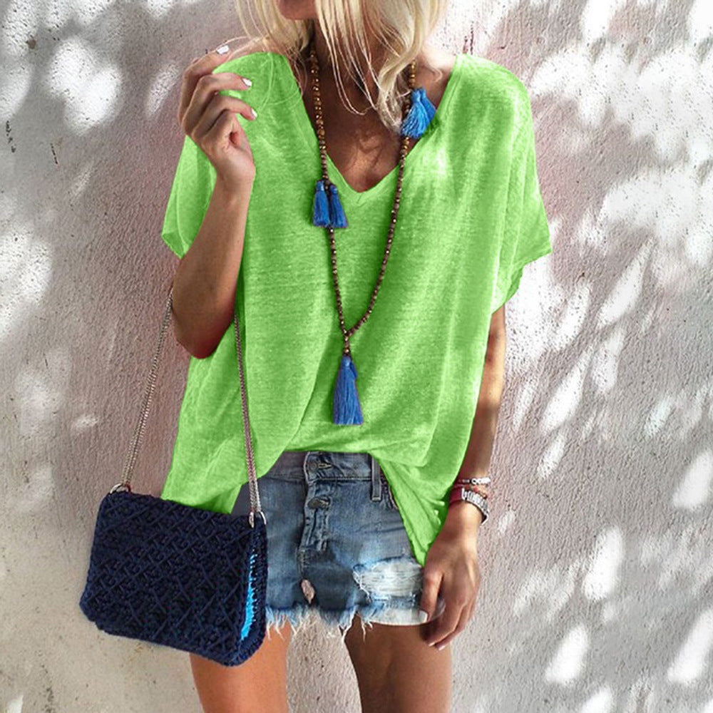 Women's Summer Candy Color Loose Short-sleeved T-shirt Blouses