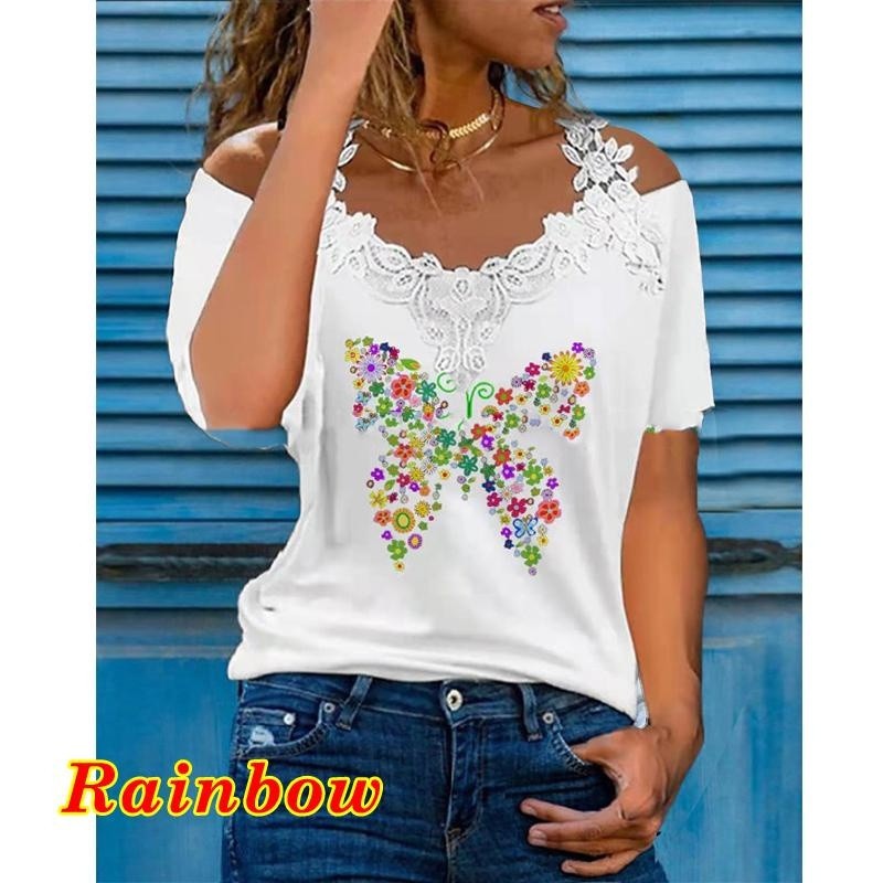 Women's Summer Lace Short-sleeved Casual T-shirt Blouses