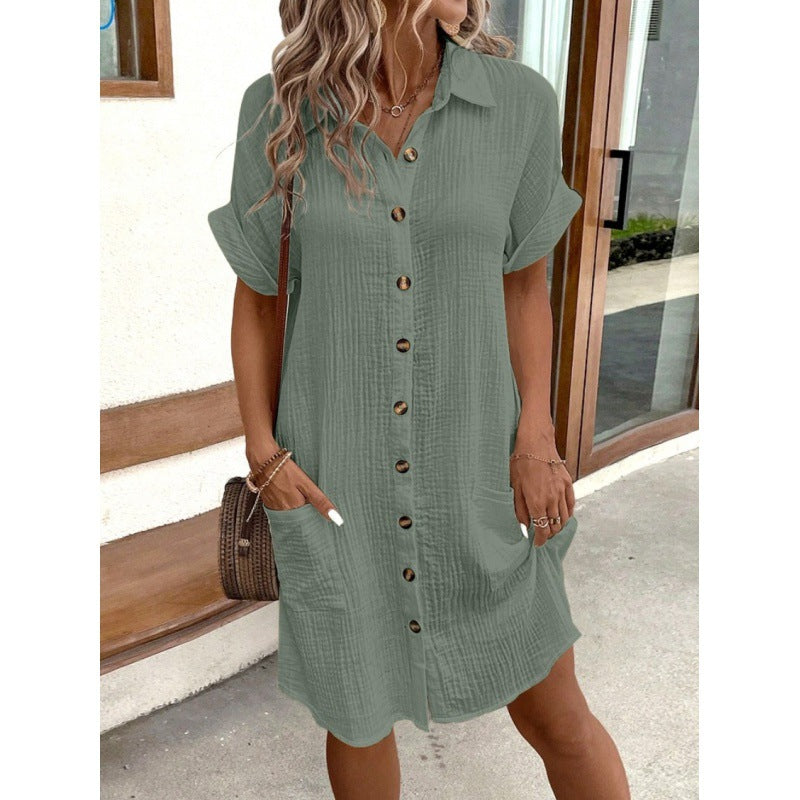 Robe d'été en coton et lin avec boutons simples pour femmes