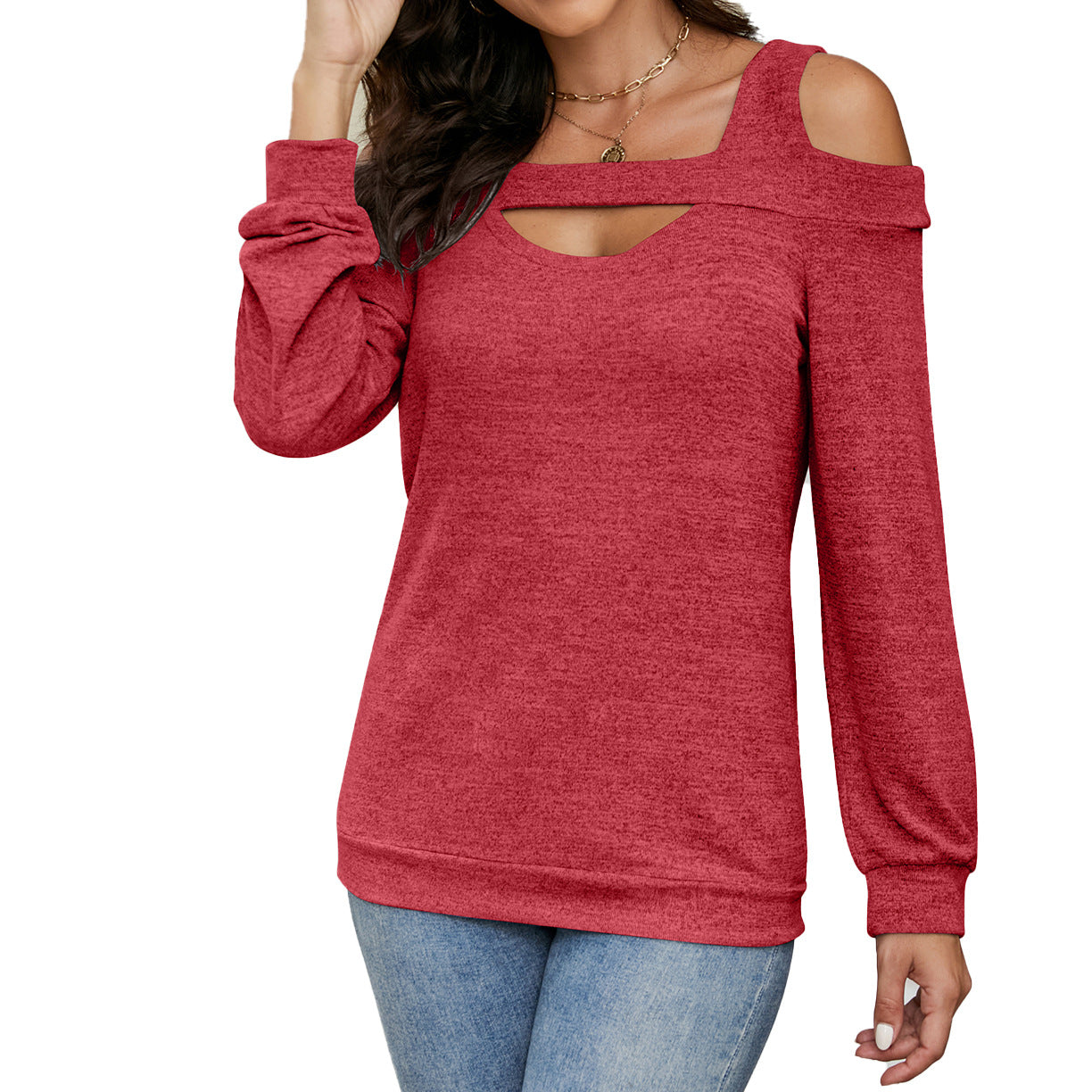 Women's Hollow-out Round Neck Solid Color Long Blouses