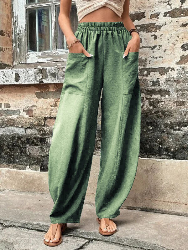 Women's Solid Color Pocket Trousers With An Pants