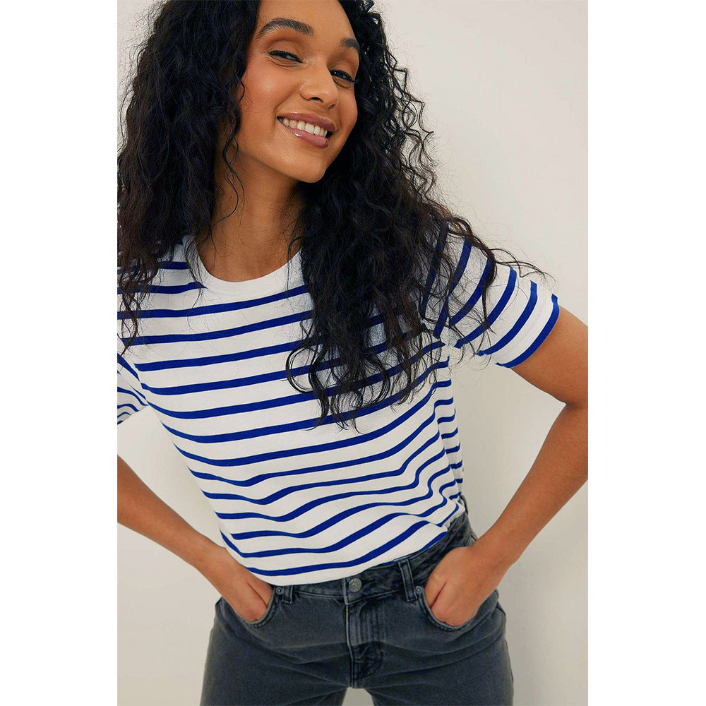 Blouses en coton amples simples polyvalentes à manches T-shirt