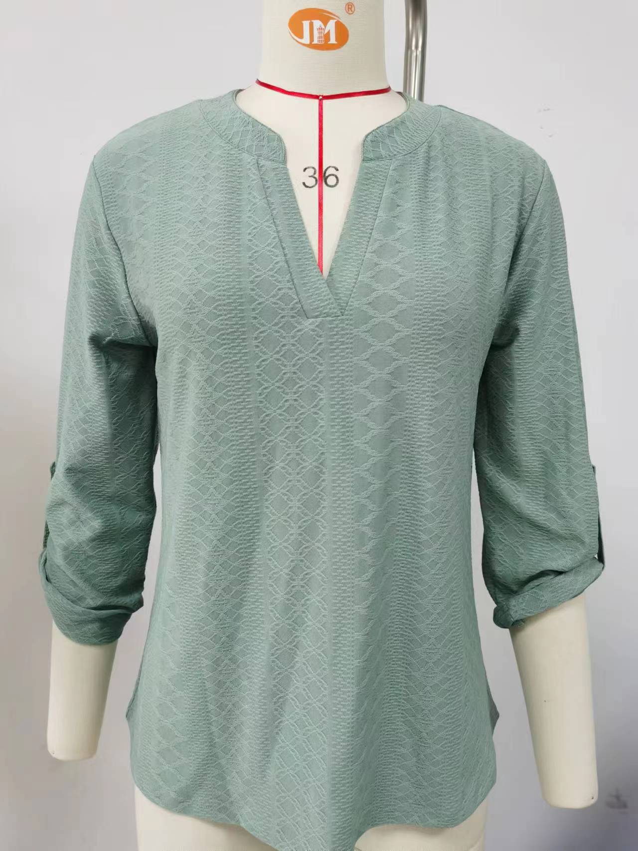 Women's Solid Color And Three-quarter Sleeve Button Tops