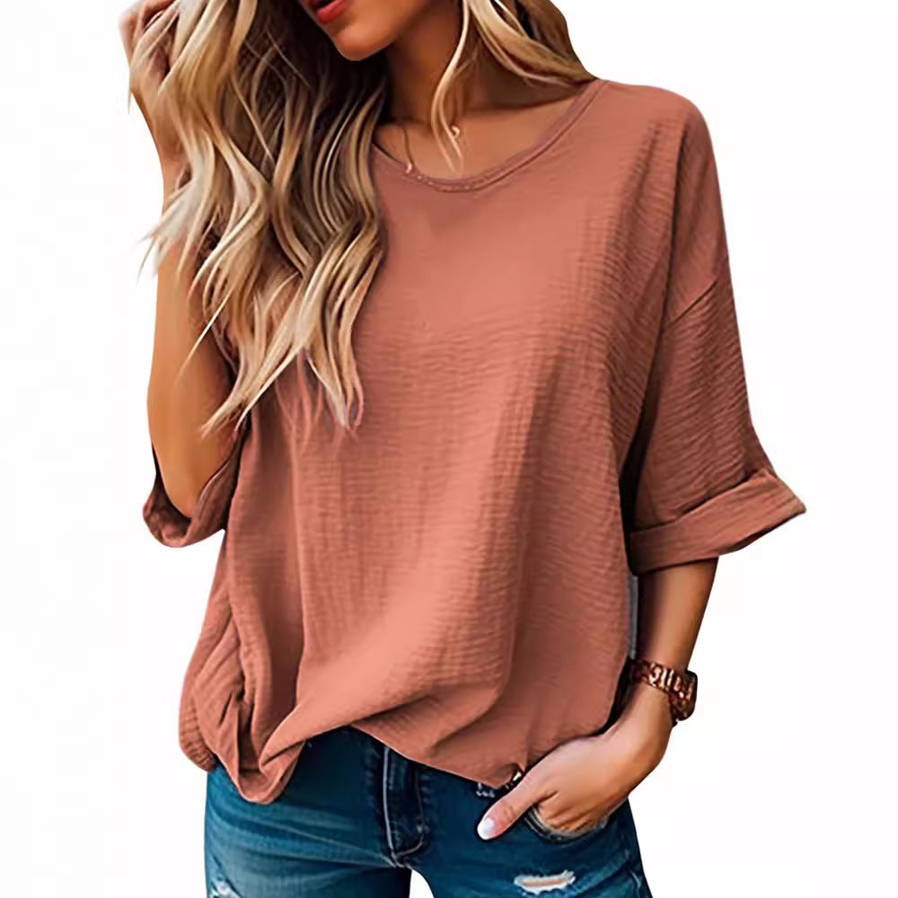 Women's Neck Half Sleeve Solid Color Leisure Blouses