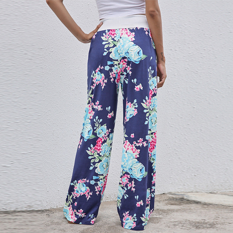 Women's Lace-up Casual Trousers Fashion Loose Printed Pants