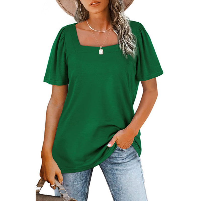 Women's T-shirt Summer Solid Color Loose Square Blouses