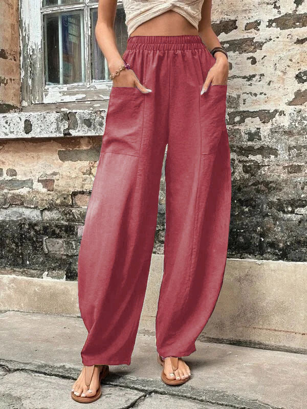 Women's Solid Color Pocket Trousers With An Pants