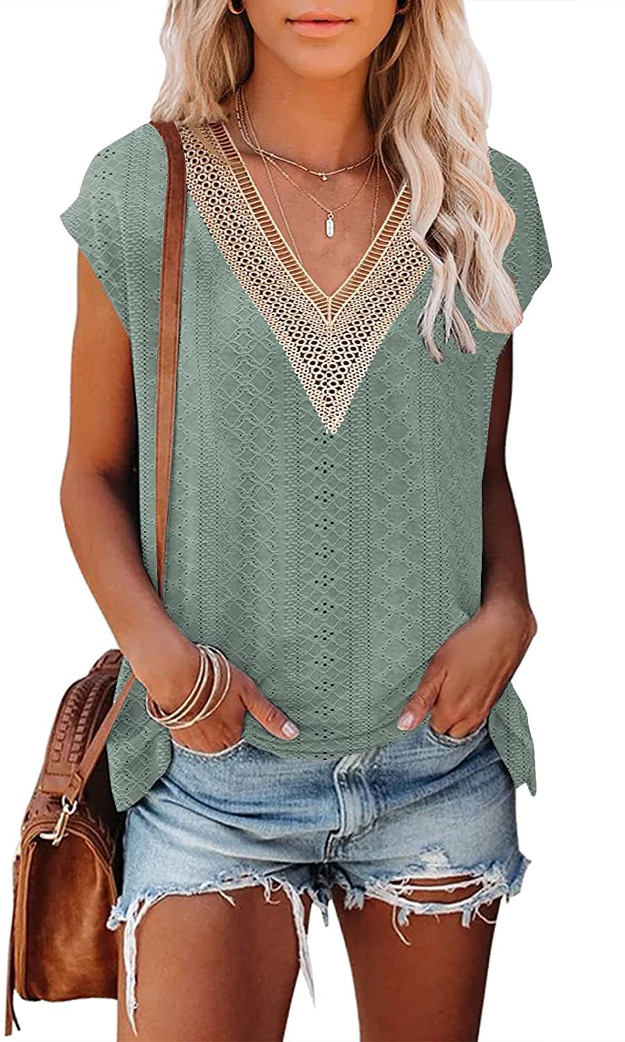 Women's Summer T-shirt Hole Stitching Lace Blouses