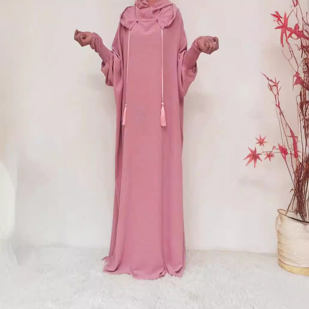 Turkey Solid Color Hooded Sleeve Long Dresses