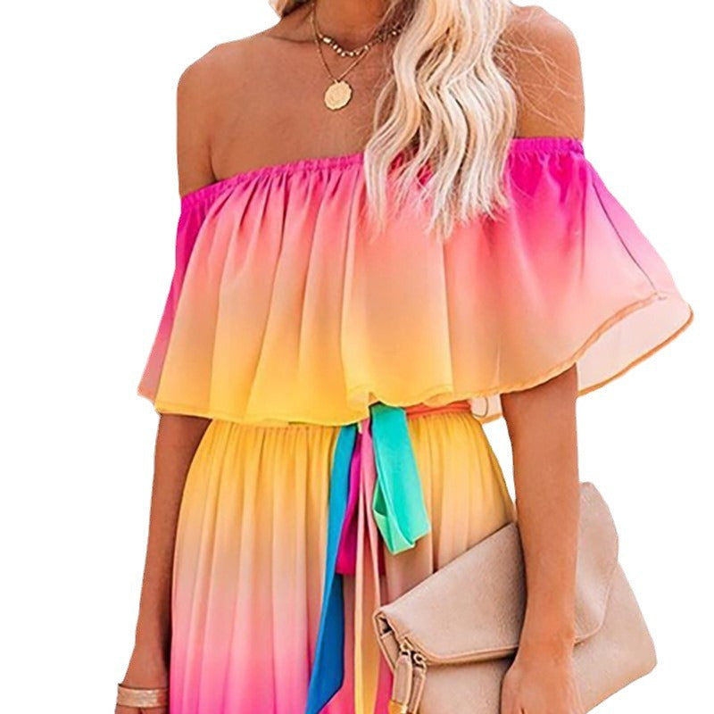 Glamorous Classy Summer Rainbow Gradient Dress Dresses