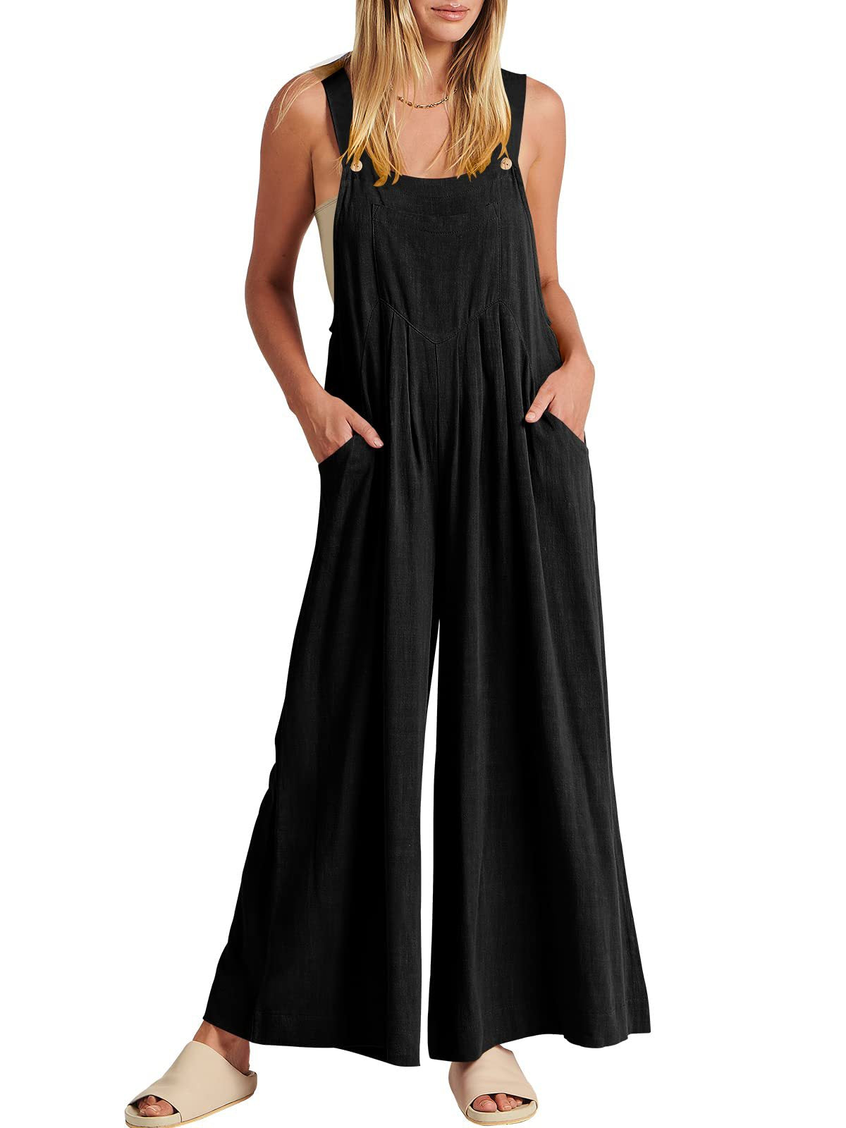 Women's Solid Color Loose Casual Cotton And Jumpsuits