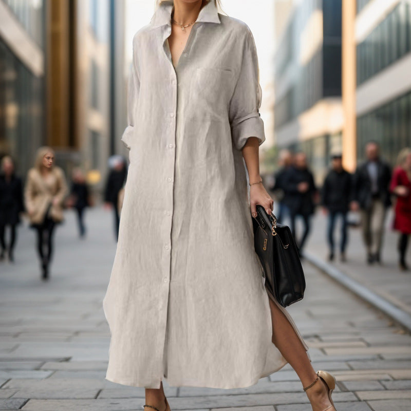 Chemise à manches pour femmes, chemisiers décontractés amples en coton fendu irrégulier