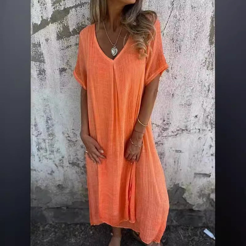 Casual Loose Dress Sleeve Solid Color Dresses