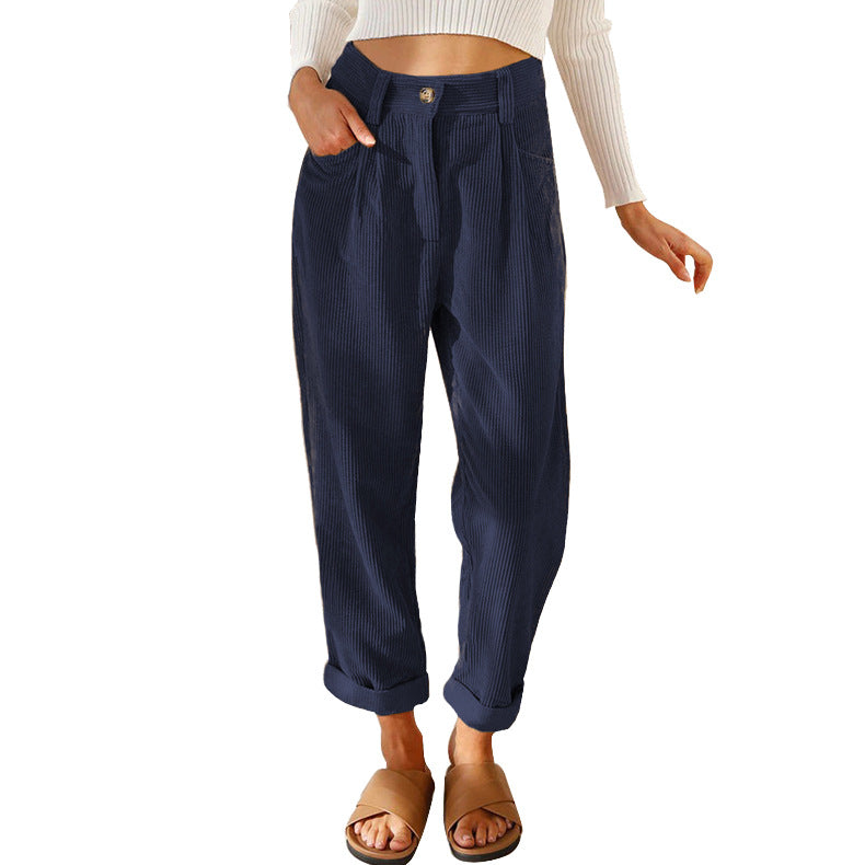 Women's Waist Casual Solid Color Corduroy Loose Pants