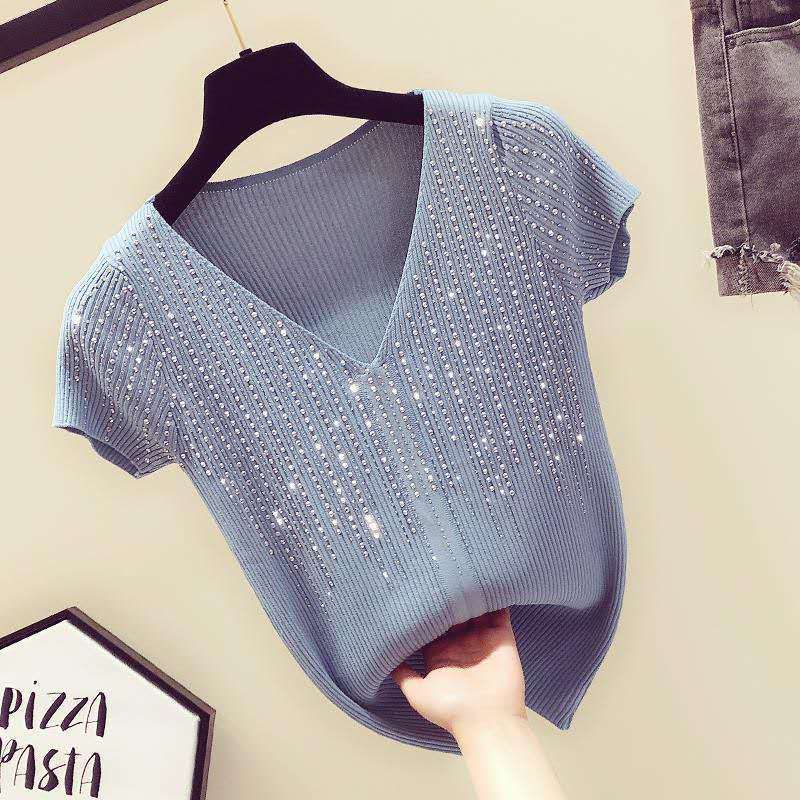 Tricot amincissant en soie glacée avec strass pour femmes