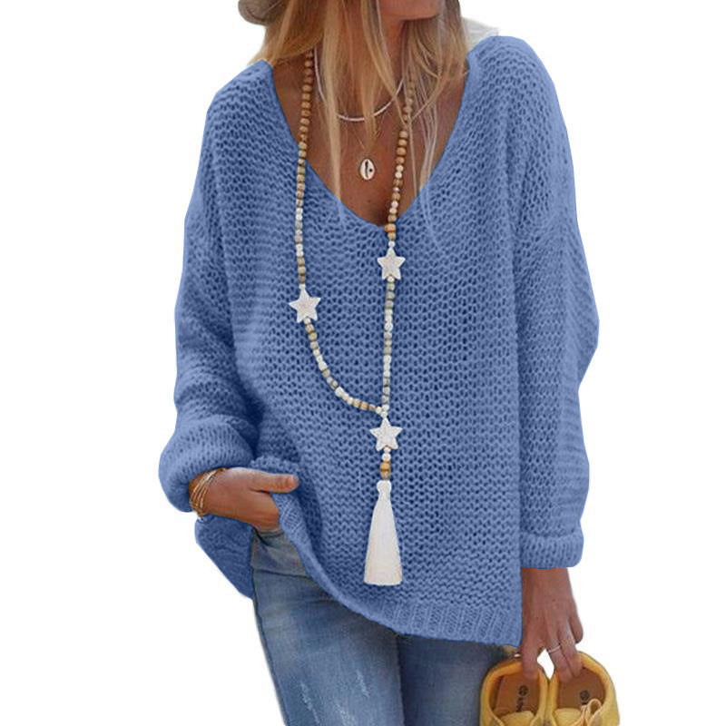 Casual Graceful Women's V-neck Long-sleeved Knitted Sweaters