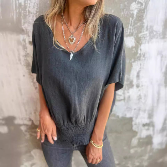 Women's Summer Loose T-shirt Casual Cotton Linen Blouses