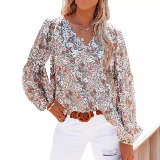 Damen Herbst T-Shirt Blumen Chiffon Hemd Blusen