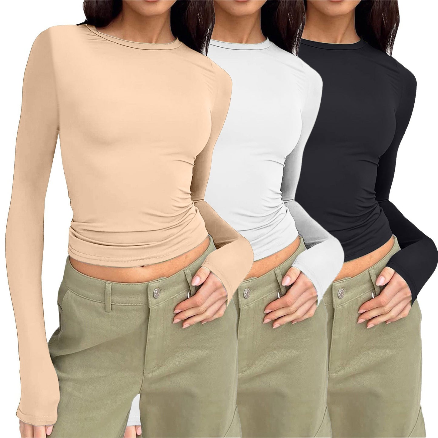 Women's Color Slim Pullover T-shirt Female Street Blouses