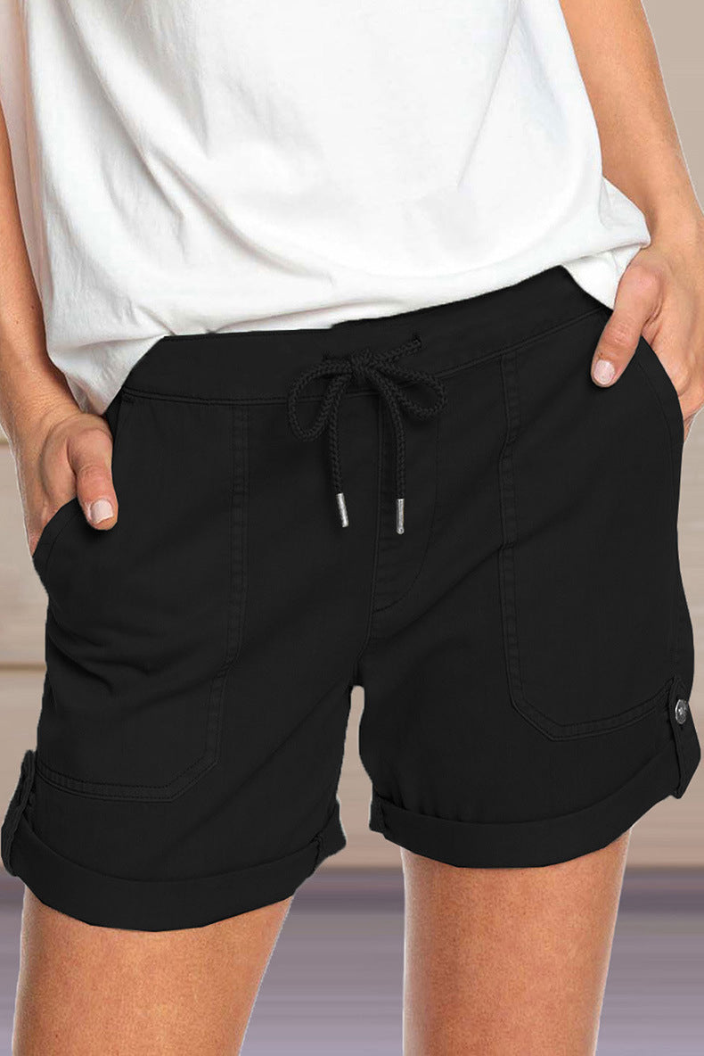 Einfarbige, gerade, lässige Shorts zum Schnüren für den Sommer für Damen