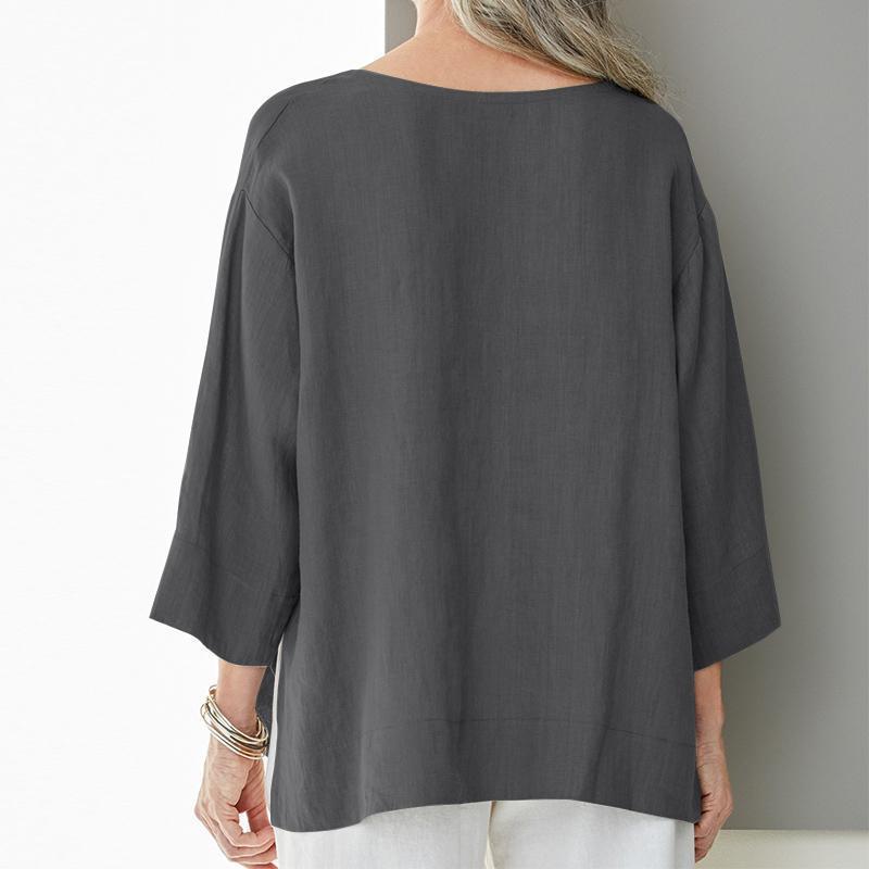 Women's And Linen Shirt Three-quarter Sleeve Side Tops