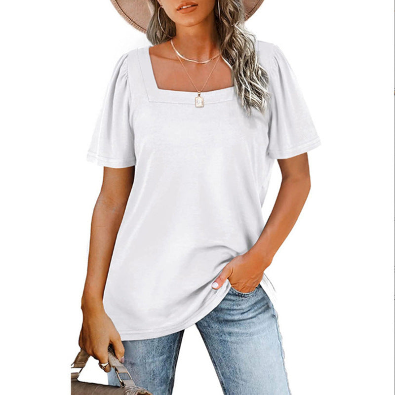 Women's T-shirt Summer Solid Color Loose Square Blouses