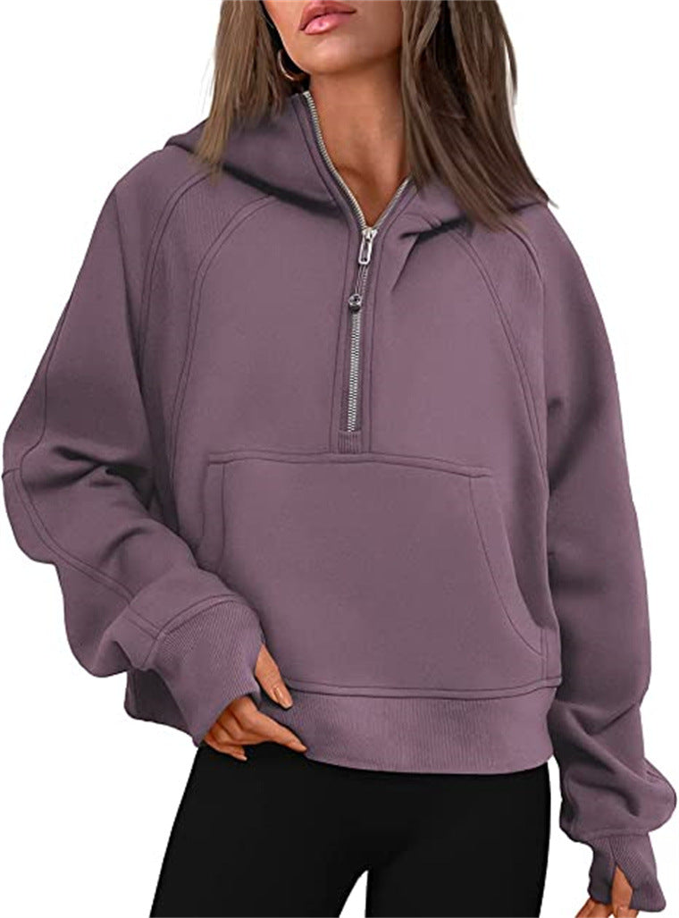 Damen Yoga Kleidung Sport Halbreißverschluss Kapuzenpullover Pullover