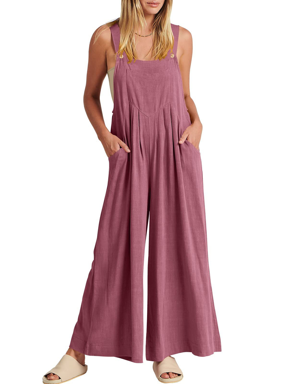 Women's Solid Color Loose Casual Cotton And Jumpsuits