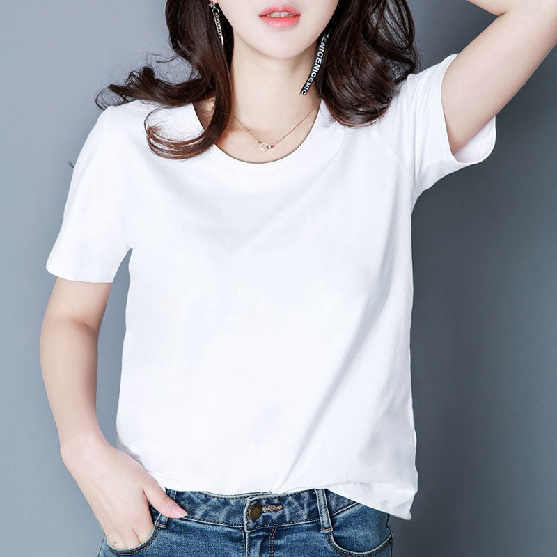 Women's Summer Korean Style White Short-sleeved T-shirt Base Blouses