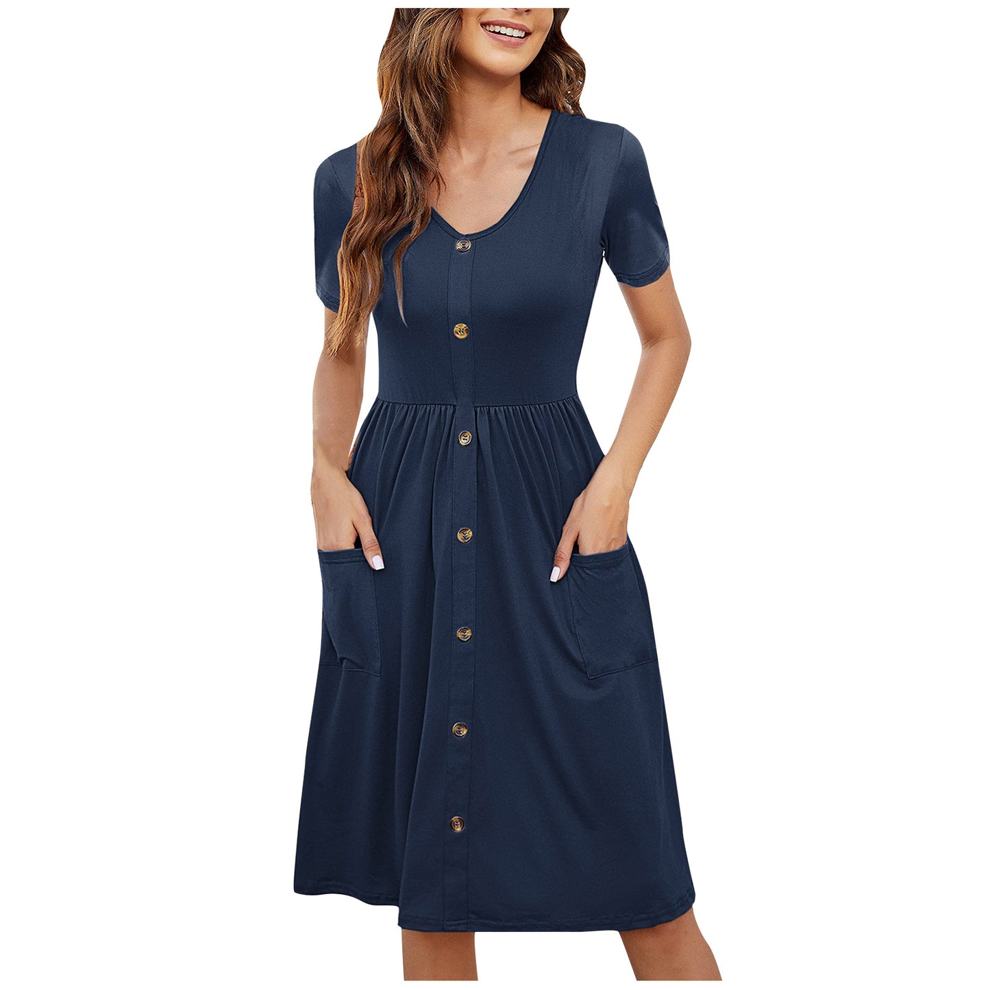 Women's Solid Color Round Neck Long Sleeve Dresses