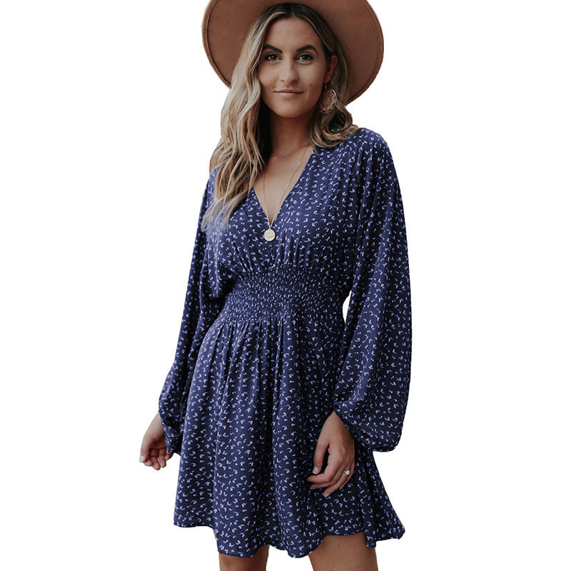 Women's Polka Dot Dress Pullover Long Sleeve Pleated Dresses