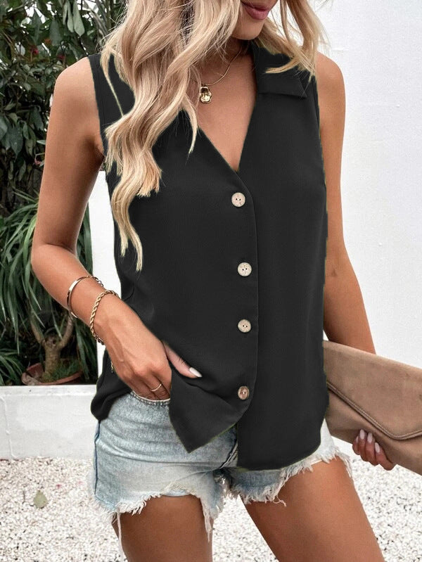 Women's Solid Color Loose Chiffon Shirt Sleeveless Blouses