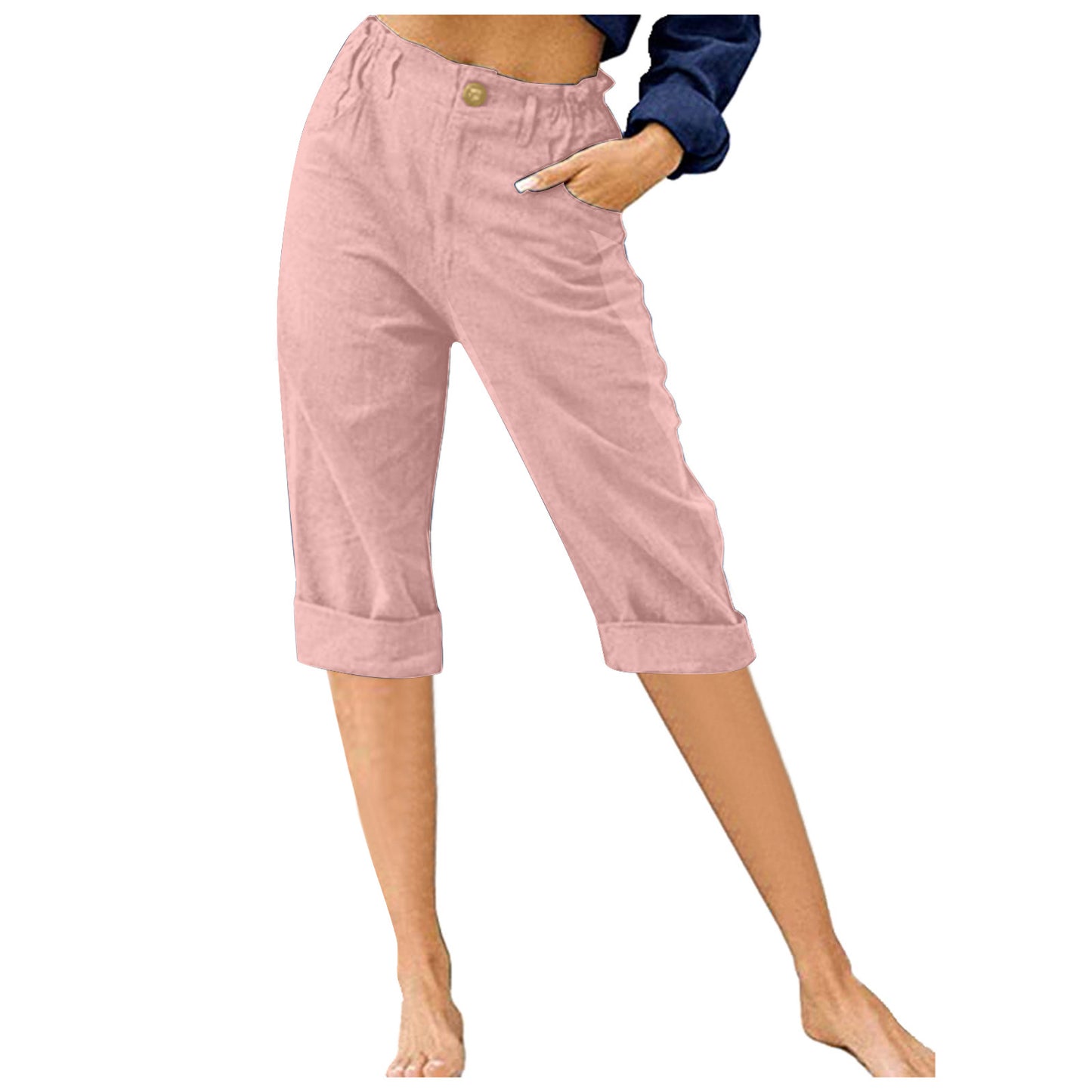 Pantalon taille haute ample en lin pour femmes