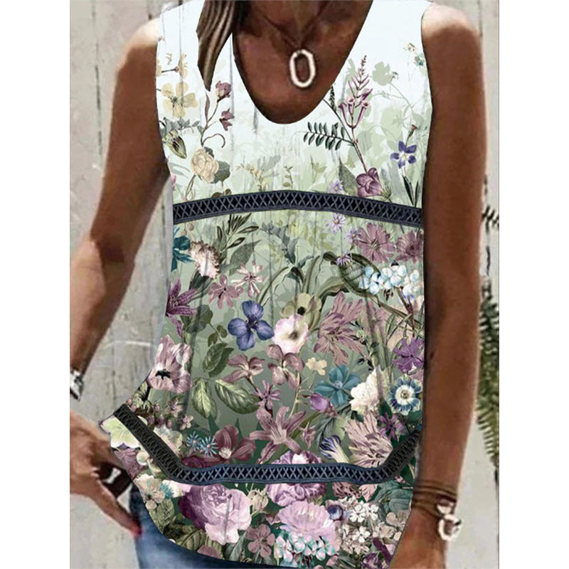 Women's Slouchy Summer Printed Patchwork Sleeveless Blouses