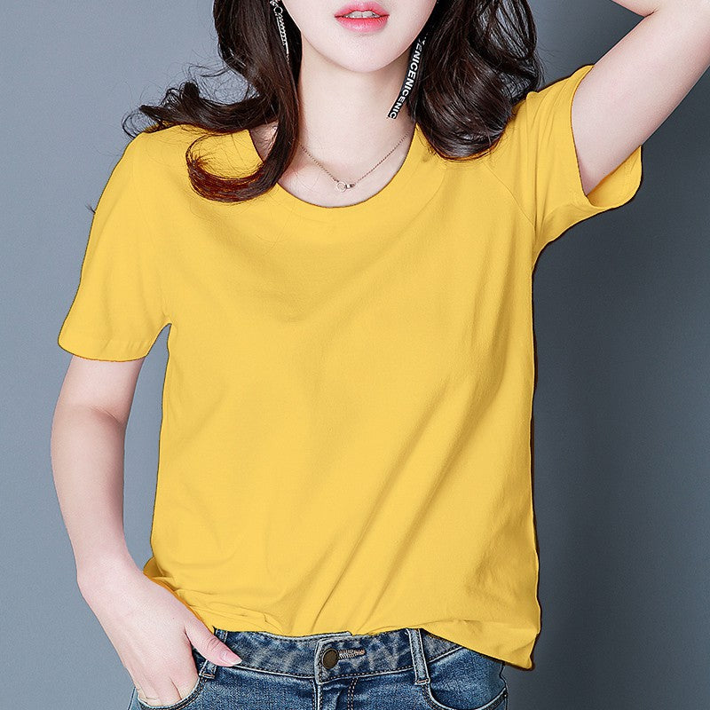 Women's Summer Korean Style White Short-sleeved T-shirt Base Blouses