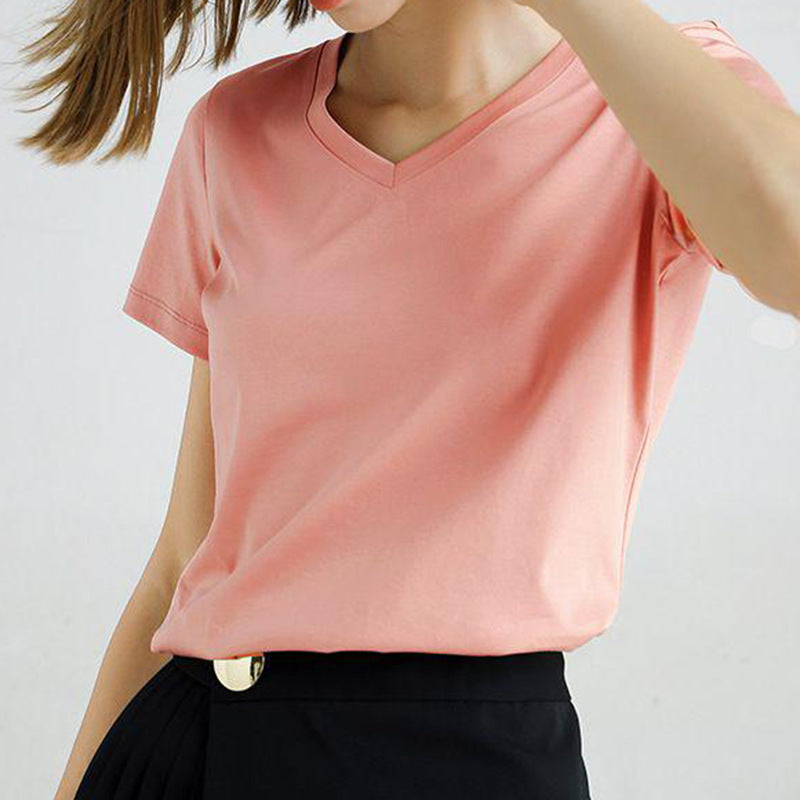 Women's Solid Color Simple Thin Short-sleeved T-shirt Blouses