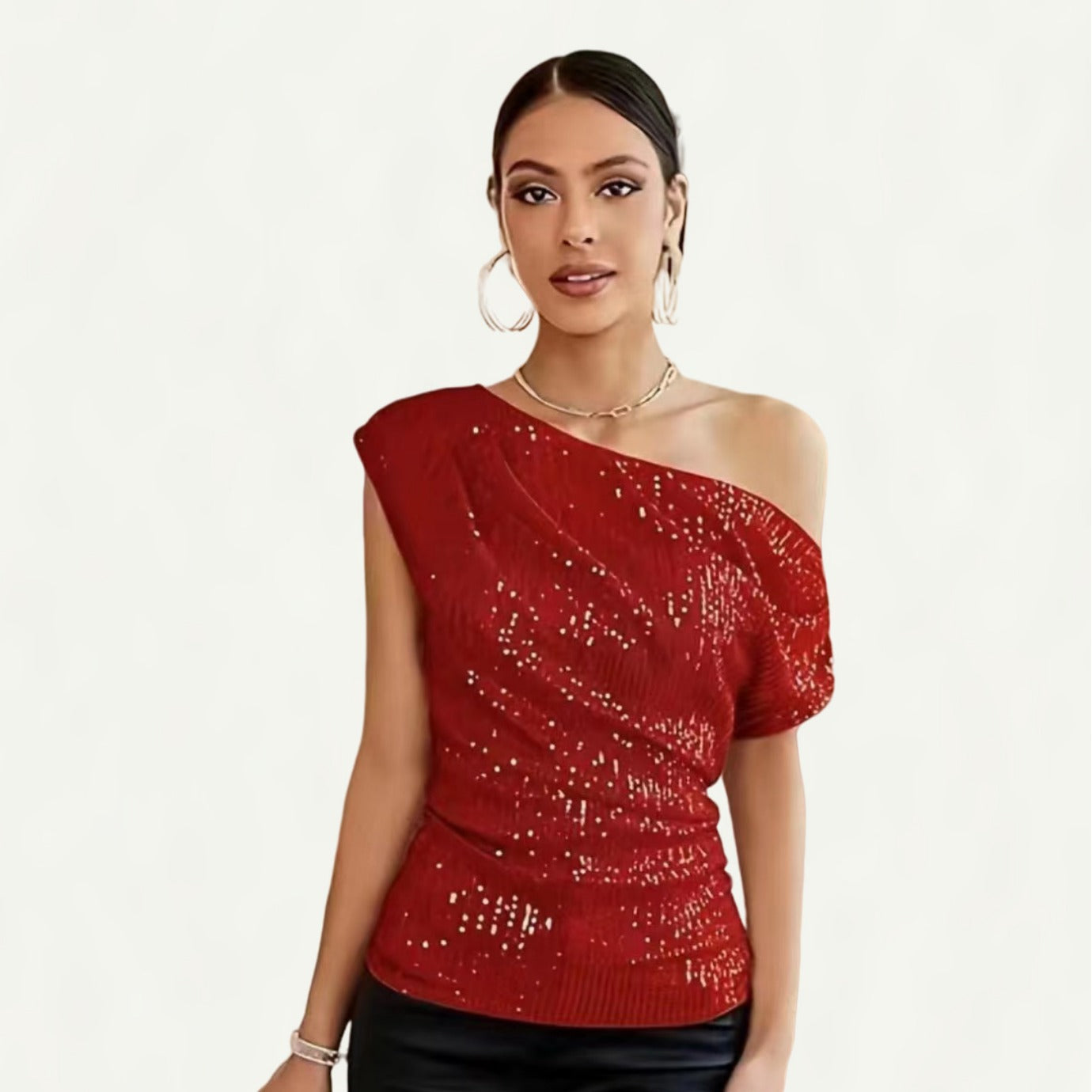 Women's Sequined Glitter Sequin Diagonal Collar Sleeve Shorts