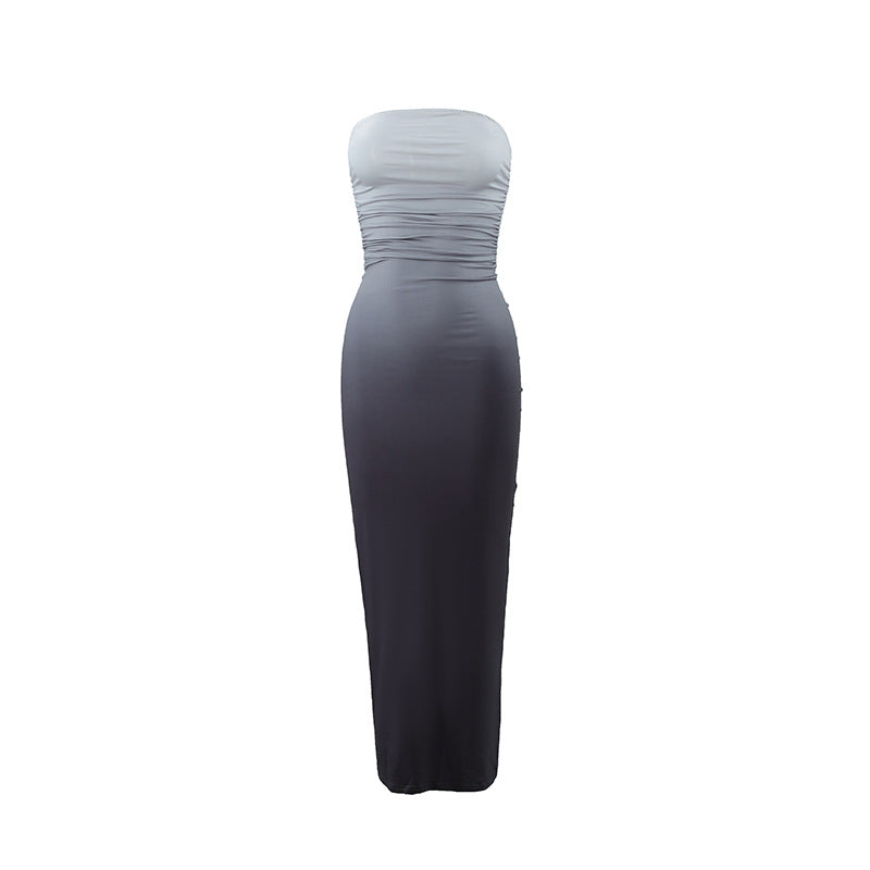 Damen Sommer Sexy Tube Farbverlauf Mittellange Kleider