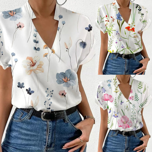 Women's Summer Loose Stand Collar Printed Shirt Clothing