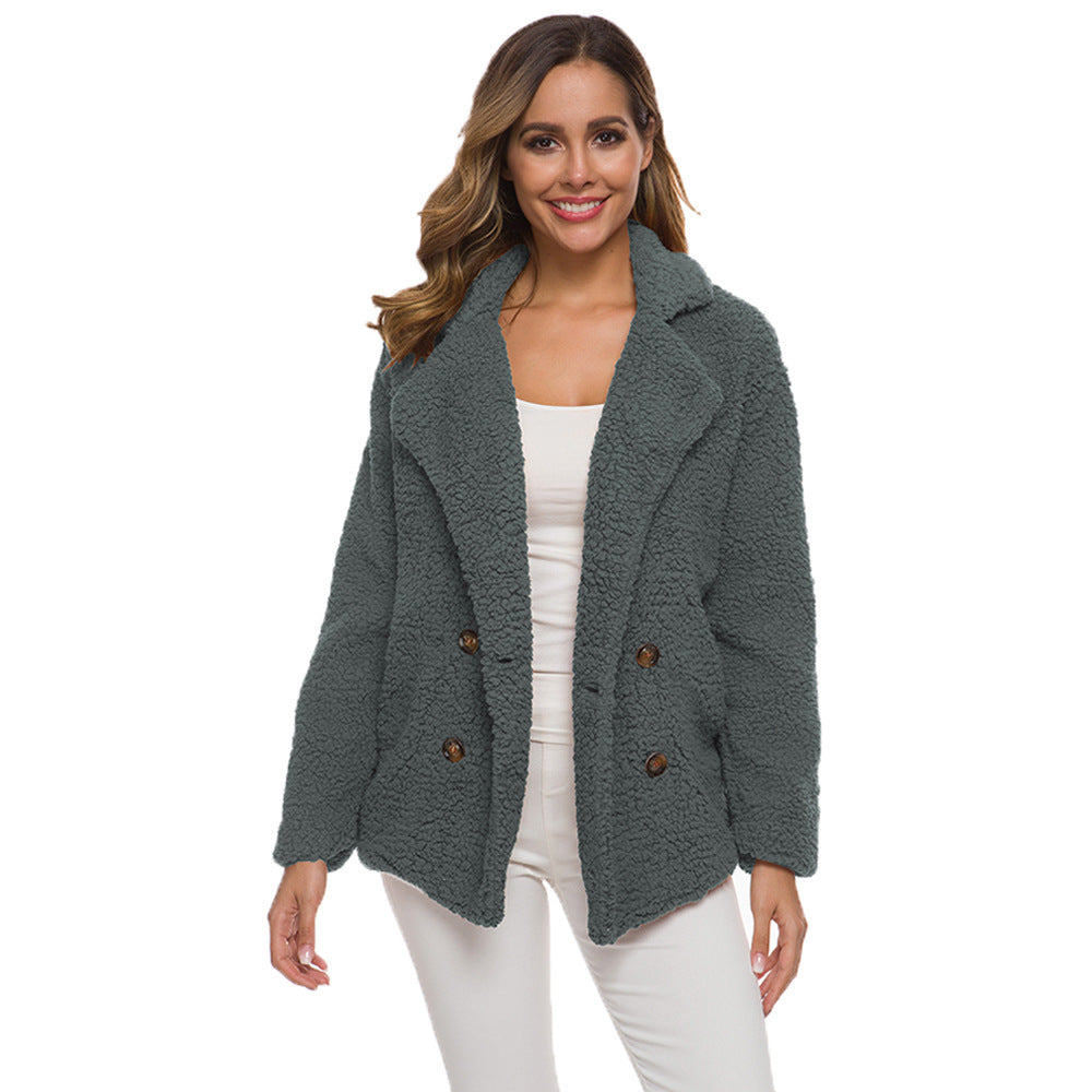 Women's Double Breasted Loose Lamb Wool Fluffy Sweaters