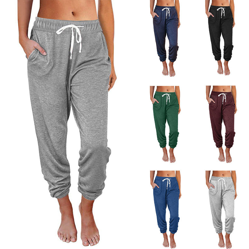 Pantalon ample taille haute avec poches pour femmes, longueur cheville