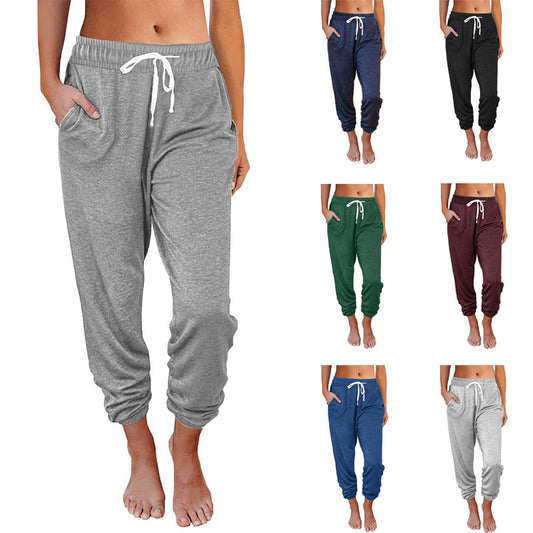 Pantalon ample taille haute avec poches pour femmes, longueur cheville