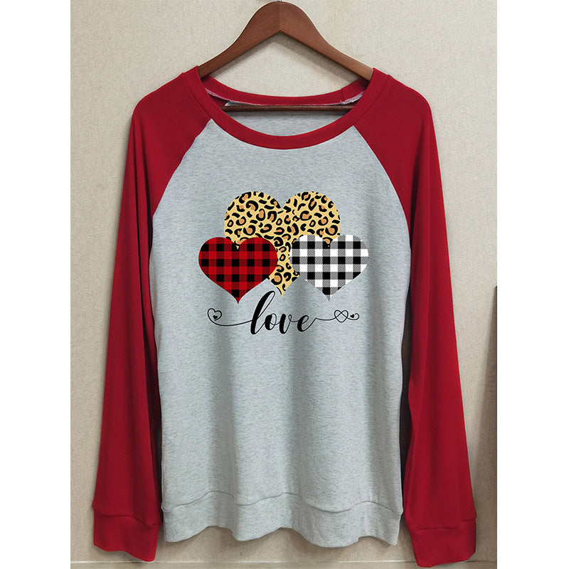 Women's Round Neck Stitching Long Sleeve T-shirt Tops